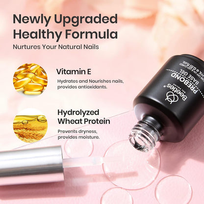 beetles Gel Polish Gel Base Coat, 15ml Prebond Base Gel Nail Polish Long Lasting Soak Off U V Nail Lamp Base Coat Upgraded Formula for Salon DIY Design Manicure Gifts for Women