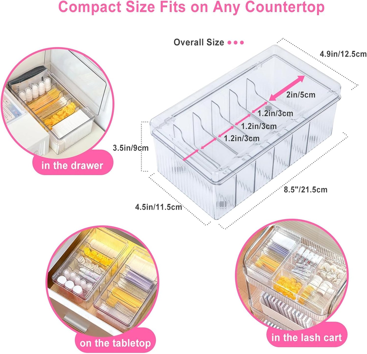 Lash Extension Organizer and Storage, Lash Cart Organizer for Lash Techs, Eyelash Extension Supplies Organizer Storage Box, Acrylic Lashes Supplies Container, Eyelash Beauty Organizer with Lid Clear