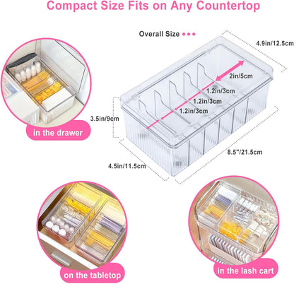 Lash Extension Organizer and Storage, Lash Cart Organizer for Lash Techs, Eyelash Extension Supplies Organizer Storage Box, Acrylic Lashes Supplies Container, Eyelash Beauty Organizer with Lid Clear