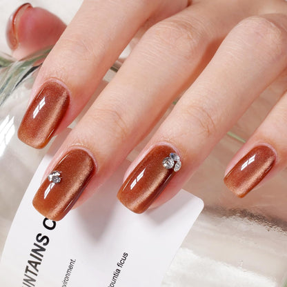 AILLSA Cat Eye Gel Nail Polish Brown Glitter Gold Gel Polish with Magnet, Amber Nude Shimmer Gel Polish Crystal Reflective Jelly Winter Color Translucent UV Gel Salon DIY at Home 0.5 OZ GF24