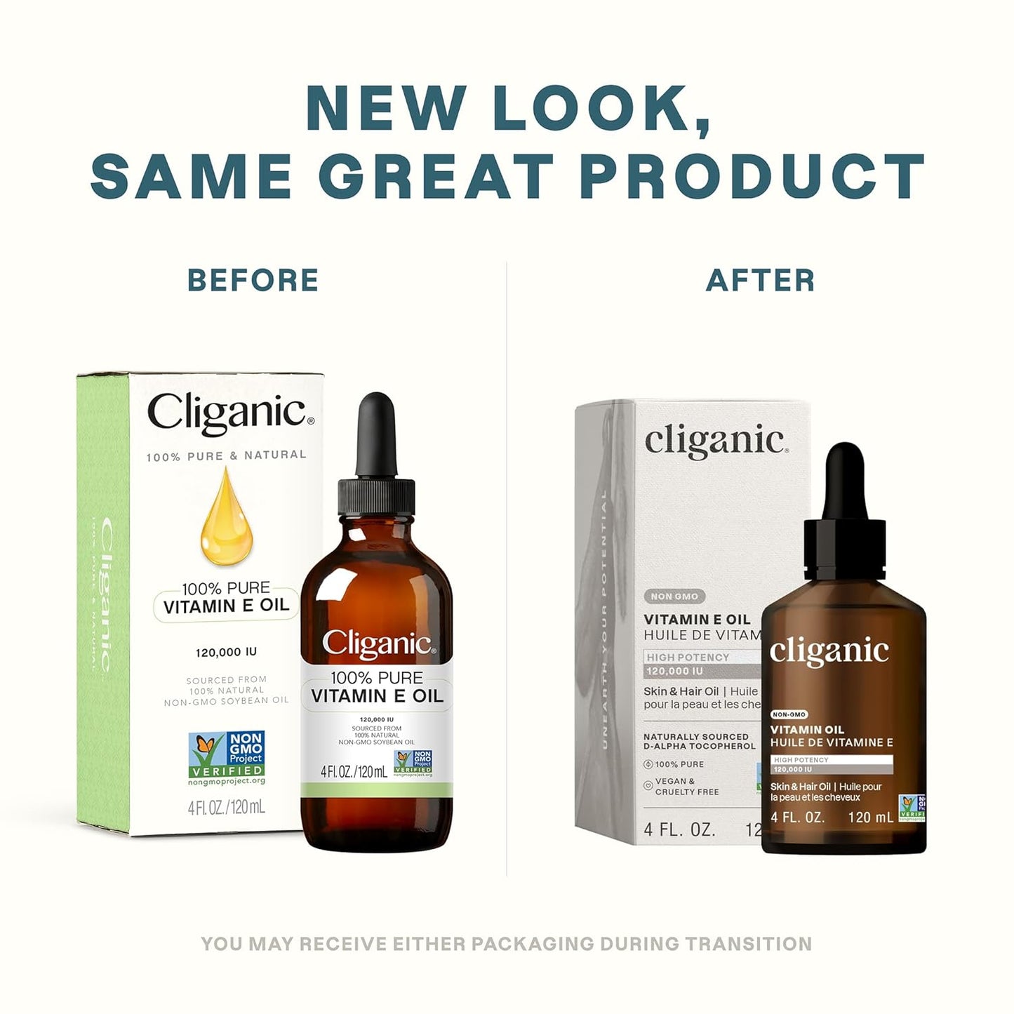 Cliganic Pure Vitamin E Oil for Skin, Scars, Hair & Face - 120,000 IU, Non-GMO Verified | Natural D-Alpha Tocopherol