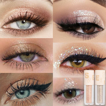 Liquid Sparkling Glitter Eye Shadow Sticks – Crystal Silver Golden Eyeshadow, Eyeliner, Eyelid Shimmer Highlight Makeup, sombra de para ojos,Waterproof Quick-Drying