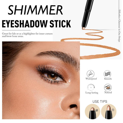 Eyeshadow Stick Waterproof Cream Eye Shadow Pencil Long-Lasting Crease-Proof Shimmer Glitter Eyeshadow Crayon Smooth High Pigmented Highlighter Neutral Eye Shadow Liner Makeup, 1 CARAMEL