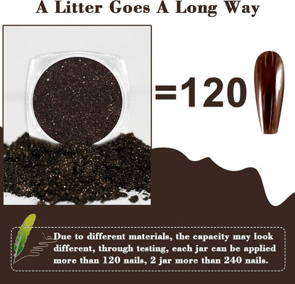 Allstarry Brown Chrome Nail Powder, 2pcs Metallic Mirror Effect Dust Glitter Glazed Manicure Decoration Reflective Pigment for Gel Polish Nail Art Decoration Resin Craft, Festivals - Dark Coffee