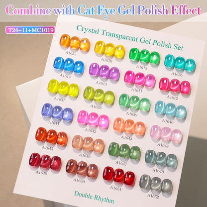 Double Rhythm 28Pcs 0.5Oz Gel Nail Polish Set Same Color Same Bottle Soak Off Gel Polish Kit Nail Art Manicure Salon DIY at Home for Women (Neon Jelly Sheer Collection-T24-11)