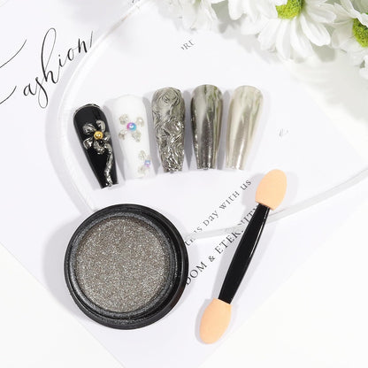 Artdone Chrome Nail Powder, Light Silver Iridescent Aurora Powder Metallic Mirror Effect Pigment Pearlescent Mermaid Pigment Pearl Glitter Dust Kit, Nail Art Decoration, Resin Craft