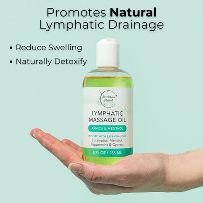 Lymphatic Drainage Massage Oil for Massage Therapy | Premium Quality, 100% Natural with Arnica Eucalyptus & Menthol | for Post Surgery Recovery & Detox | 8oz by Brookethorne Naturals