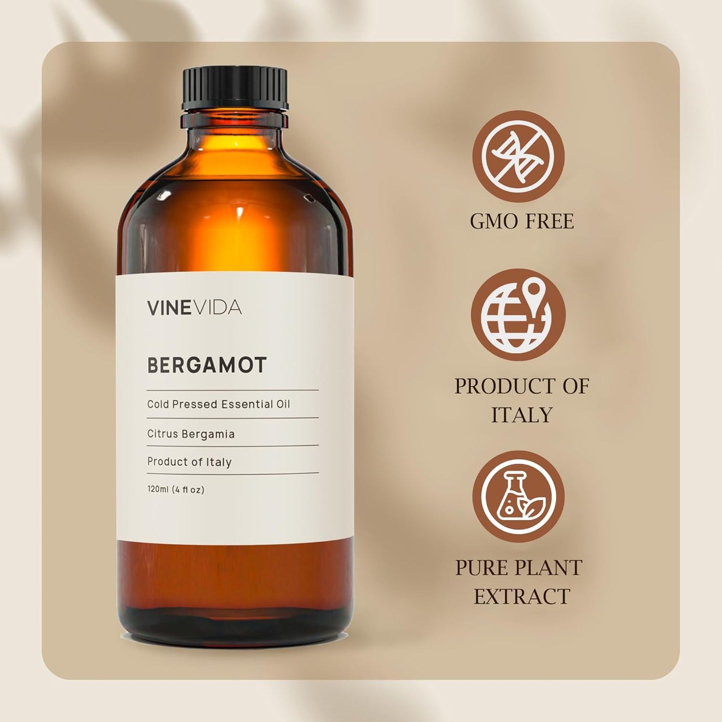 VINEVIDA Bergamot Essential Oil 16 oz - Undiluted, Pure, Vegan, and Sustainable