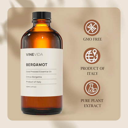 VINEVIDA Bergamot Essential Oil 16 oz - Undiluted, Pure, Vegan, and Sustainable