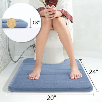 Yimobra Memory Foam Toilet Bath Mat U-Shaped, 24 X 20 Inches,Soft and Comfortable, Super Water Absorption, Non-Slip, Machine Wash and Easier to Dry for Bathroom Commode Contour Rug, Denim Blue