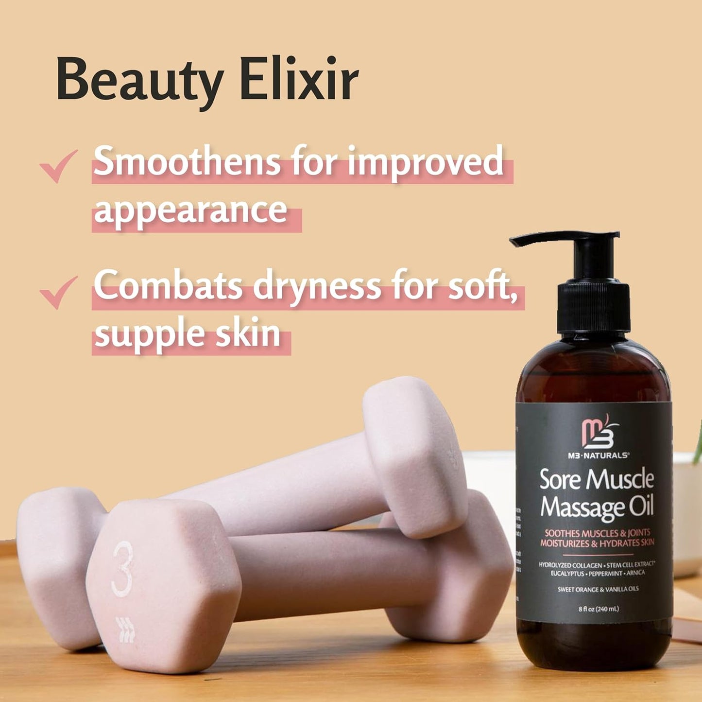 Arnica Sore Muscle Massage Oil for Massage Therapy - with Collagen Stem Cells Arnica and Menthol - Multipurpose Instant Absorption Full Body Massage Oil by M3 Naturals (Pack of 2)