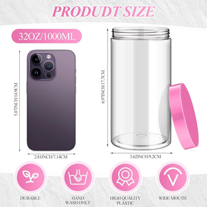 Patelai 4 Pieces Round Wide-mouth Leak Proof Plastic Container Jars with Lids for Travel Storage Makeup Beauty Products Face Creams Oils Salves Ointments DIY Making(32 Ounce,Pink)