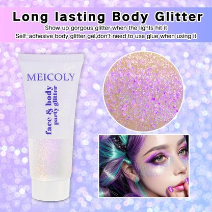 MEICOLY Fine Face Body Glitter,Color Changing Glitter Gel for Body,Face,Hair,Lip,Eye,Long Lasting Holographic Sequins Glitter Face Paint Makeup,Sparkling Pink,50ml