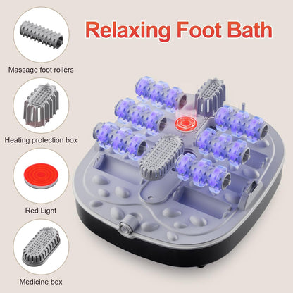 Collapsible Foot Spa Bath with Heat,Foot Massager with Two Side Supports,Leakage Protector,Temperature Control,Bubbles,Red Light,Timer,Feet Spa Tub,Feet Soaker,Gifts (Black)