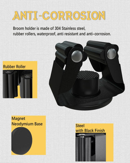 Magnetic Broom Holder, Steel Mop Mount No Drilling Magnetic Holder for Garage Tools, Anti-Slip Utility Mount for Garage, Kitchen, Laundry Tools Organizer and Management - 5 Pack/Black