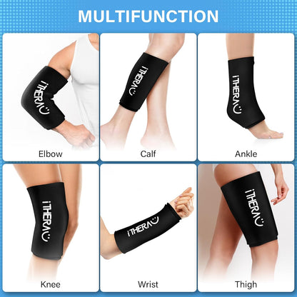 iTHERAU Knee Ice Pack Wrap, Reusable Gel Cold Pack with Cold/Hot Therapy, Cold Compression Sleeve for Elbow, Knee, Calf & Ankle for Pain Relief, Swelling, Surgery, Sports Injuries -Black, L