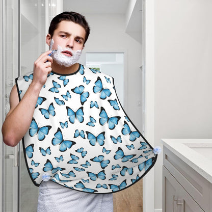Professional Beard Bib, Non-Stick Hair Catcher Apron Waterproof, Shaving Grooming Essential for Men Dad, Watercolor Butterflies Blue Butterfly Shave Bib
