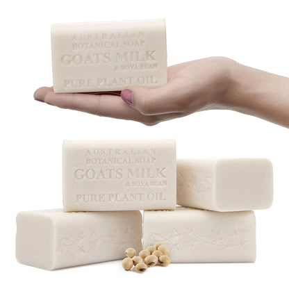 Australian Botanical Goats Milk Soap with Soya Bean 6.6 OZ Luxury Soap Bars Enriched Shea Butter, Luxury Face, Hand and Body Bars Suitable for All Skin Types, Pack of 4