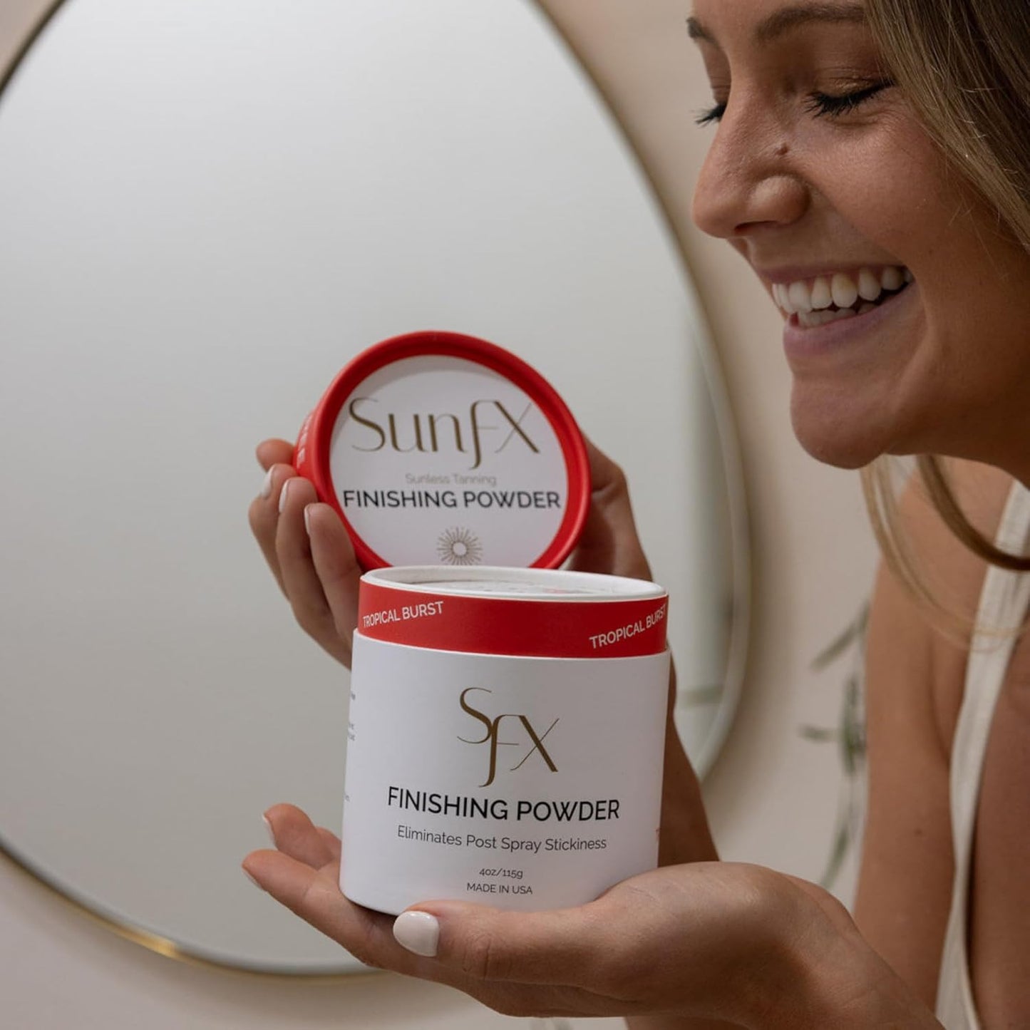 SunFX Post Spray Tan Translucent Finishing Powder | Talc Free | Sunless Tanning Setting Powder | Shimmer Body Bronzing Powder | (Tropical Burst, 4.00 Ounce (Pack of 1)