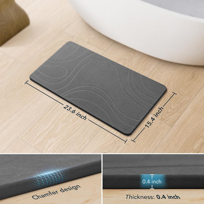 Quick Dry Stone Bath Mat for Bathroom Non Slip Diatomaceous Earth Shower Bath Mat, Magic Super Absorbent Diatomite Stone Water Absorbing Bathmat Bathroom Shower Floor Mat Grey