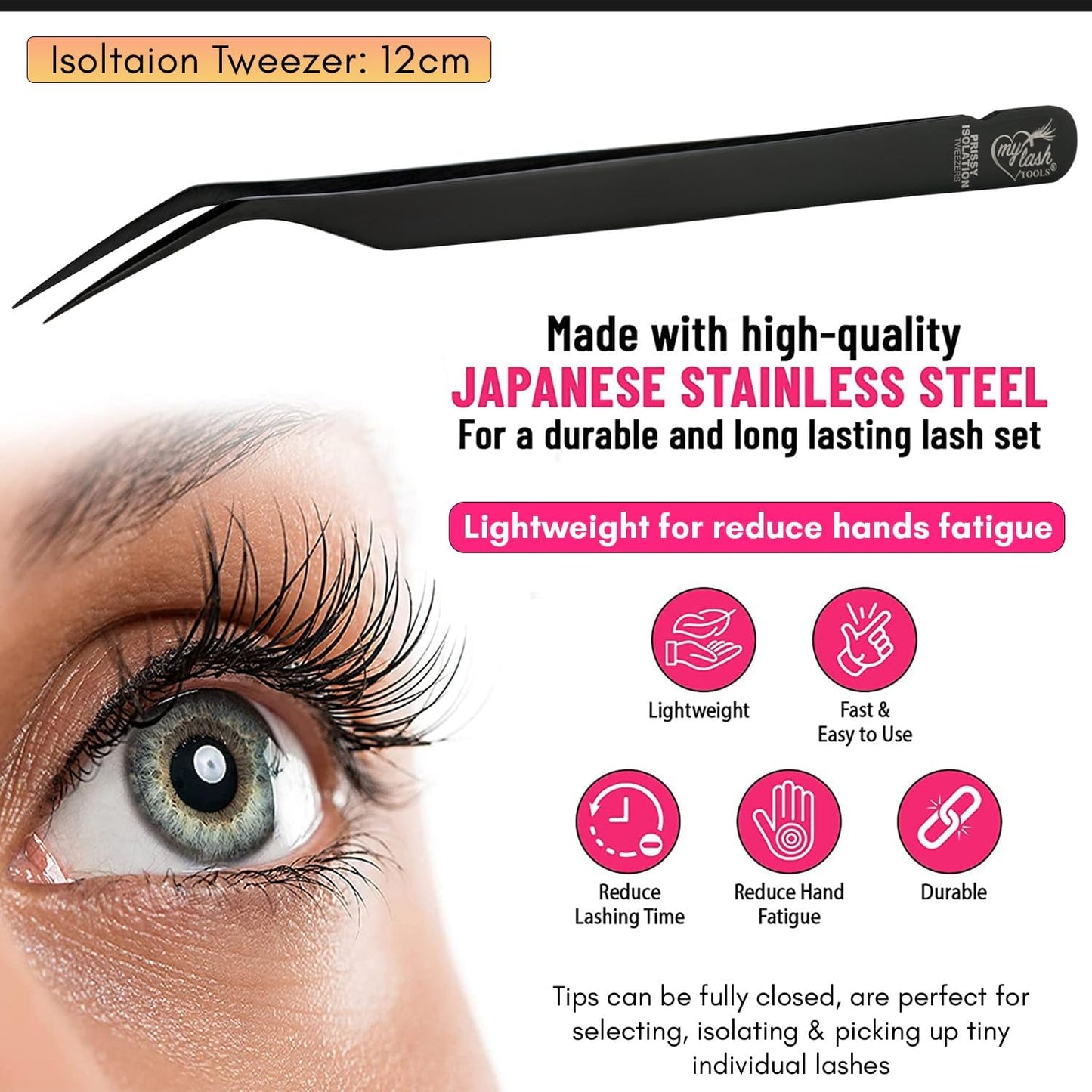 My Lash Tools New Isolation Lash Tweezers For Eyelash Extensions Best for Individual Isolation & Classic Lashes Japanese Stainless Steel Lightweight Precision Lashing Twisers (1pc, Black)