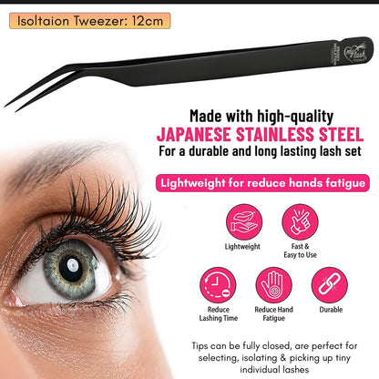 My Lash Tools New Isolation Lash Tweezers For Eyelash Extensions Best for Individual Isolation & Classic Lashes Japanese Stainless Steel Lightweight Precision Lashing Twisers (1pc, Black)