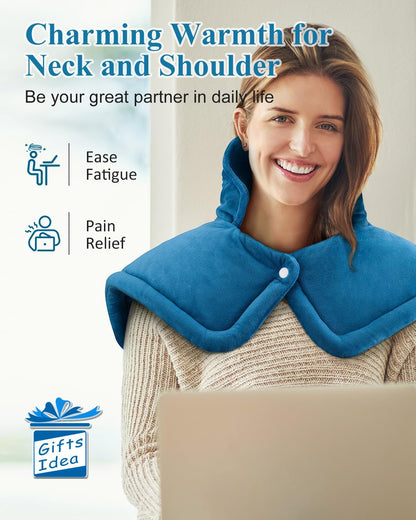 Heating Pad for Neck Shoulders Pain Relief, Birthday Gifts for Men Dad Husband Elderly, Electric Weighted Heated Wrap 6 Heat Settings 4 Timers Auto Off, Christmas Stocking Stuffers for Women Mom, Blue