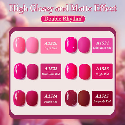 Double Rhythm 6 Pcs 15 ML Gel Polish Set Same Color Same Bottle Soak Off Gel Polish Kit Nail Art Manicure Salon DIY at Home for Women (Neon Light Pink Purple Burgundy Red-T6-8)
