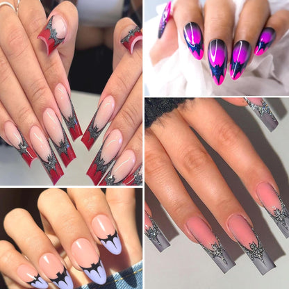 4pcs Halloween Bat Nails Art Stickers Glitter Holographic Gold Silver French Bat Design Adhesive Nail Decals Sliders Halloween French Sticker for Nails Supplies Accessories Y2K Manicure Decor