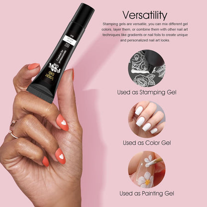 8 Colors Nail Stamping Polish Gels +5Pcs Stamp Print Templates+A set of Stamper with Scraper, Stamping Nail Polish Art Set Manicure Gift Collection