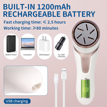 Electric Foot Callus Remover with Dander Vacuum, Rechargeable Waterproof 3 Roller & 2 Speeds Foot File,Professional Portable Pedicure Tool for Care of Dead Skin,Chapped,Callus,Cracks