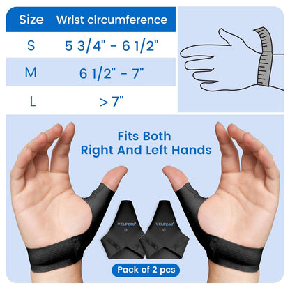 Velpeau Thumb Compression Sleeve for Tendonitis (Pack of 2), Seamless Technology, Gloves Wraps for Arthritis Pain Relief for Women & Men, Splint Liner, Fits Both Hands (Black,Short Version, S)