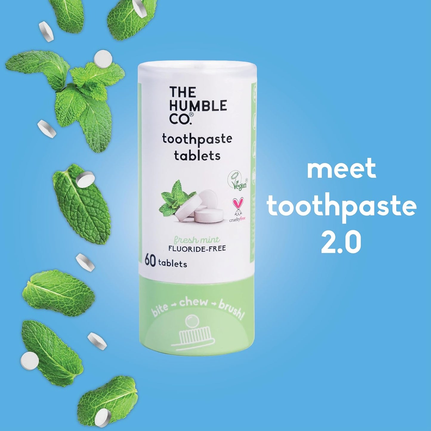 The Humble Co. Mint Toothpaste Tablets Fluoride-Free, 3pk - Anticavity, Fluoride Free Toothpaste Dental Tablets with Natural Ingredients, Dentist Developed Formula (Mint, 3 Pk)