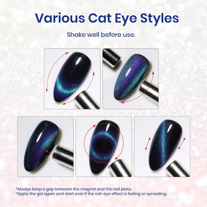Beetles Blue Cat Eye Gel Nail Polish - 15ML Glitter Blue Chameleon Sparkle Holographic Nail Polish with Magnet Translucent Mystical Aura Gel Soak Off UV LED Nail Lamp Nail Art Manicure Salon DIY Home