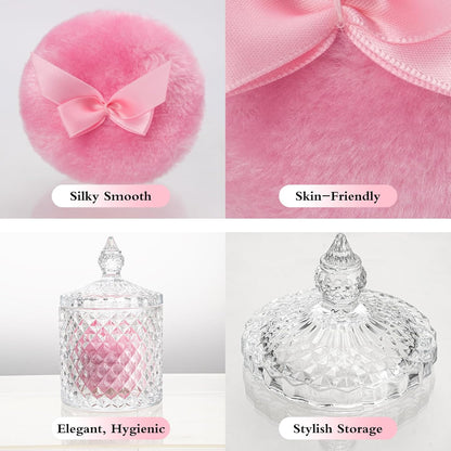 2 Pieces Large Body Powder Puff and Container Powder Container with Puff Crystal Case Soft Washable Reusable Velour Face Body Glitter Wet Dry Makeup (Rome)
