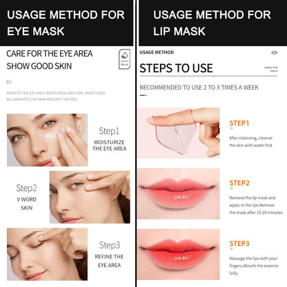 MEICOLY 30 Pads Eye and Lip Masks Sheet,Moisturizing Caviar Under Eye Mask,Hydrating Peach Lip Masks,Crystal Anti-Aging Eye Patches Dark Circle Remover with Box,15 Eye Mask+15 Lip Mask