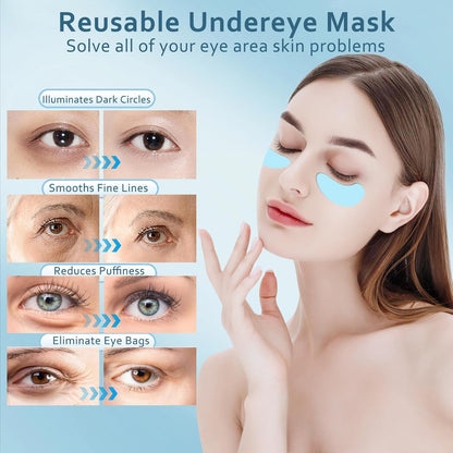 Reusable Eye Patches, 3 Pairs Eye Patches, Rreusable Under Eye Patches with Lifting Effect to Reduce Wrinkles and Fine Lines, Silicone Patches with Metal Eye Cream Applicator,Tin Case