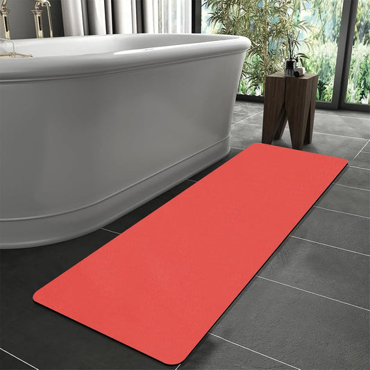 Diatomaceous Earth Bath mat Bathroom Rugs Super Absorbent Quick Dry Non Slip Bath Mat Thin Bathroom Floor Mats Fit Under Door-Shower Rug for in Front of Bathtub Shower, Red, 23.6"x47.2"