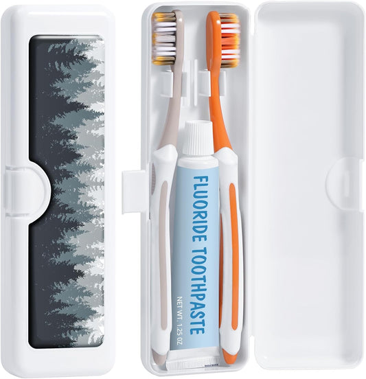 Toothbrush Travel Case - Colorful Pattern, Holder and Covers for Toothbrushes, Includes Tongue Scraper Case