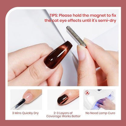 Cateye Magnetic Nail Polish Non Gel, Quick Dry Nail Polish Air Drying Fast Lacquer Manicure Gift For Women Girls 16ml