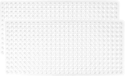 GORILLA GRIP Patented Bath Tub Shower Mat, 2 Pack, Machine Washable Bathtub Floor Liner Mats, Suction Cups and Drain Holes to Keep Tubs Clean, Soft on Feet, Bathroom Essentials, 35x16 Inch, White