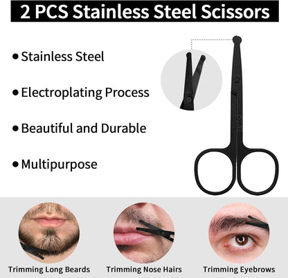 Beard Shaper for Men Beard Shaping Tools - Beard Template Guide, Professional Straight Edge Razor, 10 PCS Double Edge Blade, Barber Pencil, Beard Comb, 2 Stainless Steel Scissors Mustache Lineup Tools