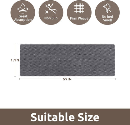 AMOAMI Chenille Bath Mat Super Absorbent Bathroom Mat Quick Dry Low Pile Bath Mats for Bathroom Washable Rubber Backed Bathroom Runners Fit Under Door, Front of Bathtub, Darkgrey&LIGHTGREY 17"x59"