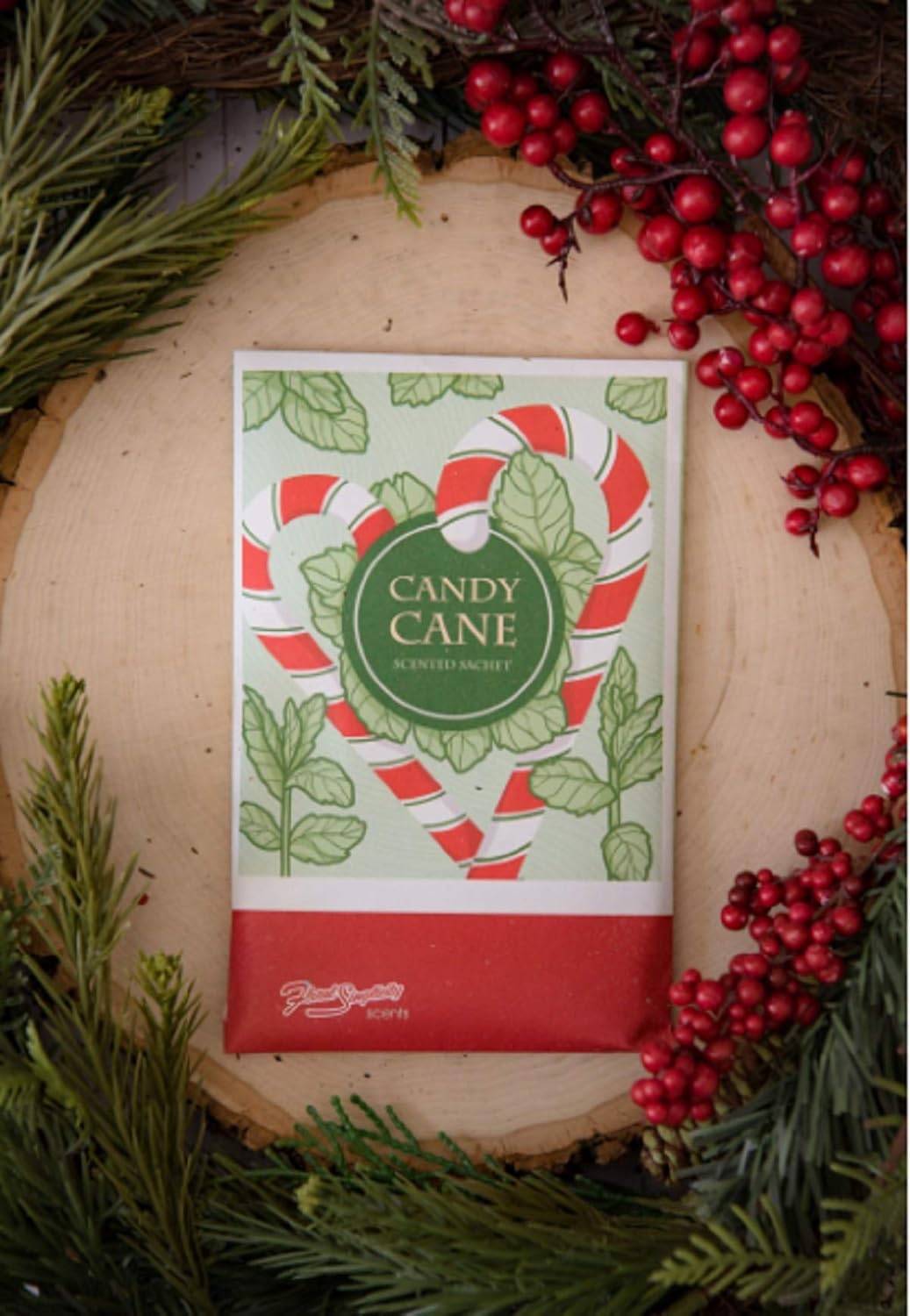 Floral Simplicity Candy Cane Scented Sachets Pack of 3, Fall & Winter - Long-Lasting Scented Bags, Home Fragrance, Air Freshener & Deodorizer for Closet, Room, Drawer, or Cars, Made in USA