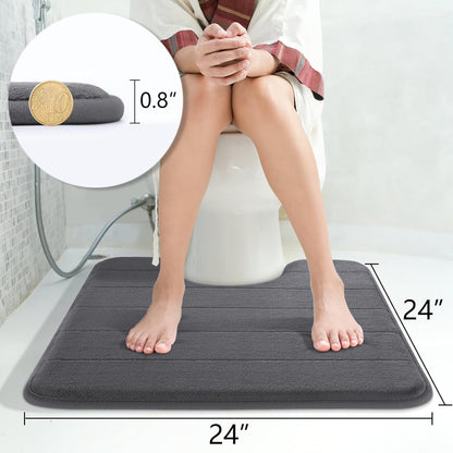 Yimobra Memory Foam Toilet Bath Mat U-Shaped, Soft and Comfortable, Super Water Absorption, Non-Slip, Thick, Machine Wash and Easier to Dry for Bathroom Commode Contour Rug, 24 X 24 Inches, Dark Gray