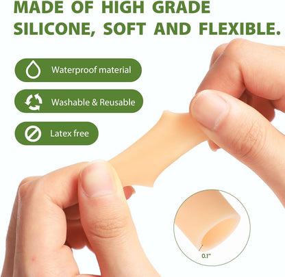 Bukihome Silicone Toe Protectors – 14 Pack Silicone Toe Sleeve for Hammer Toes, Corns, Calluses, Blisters – Soft Gel Protector Toe Cushions for Pain Relief (Beige, Small)