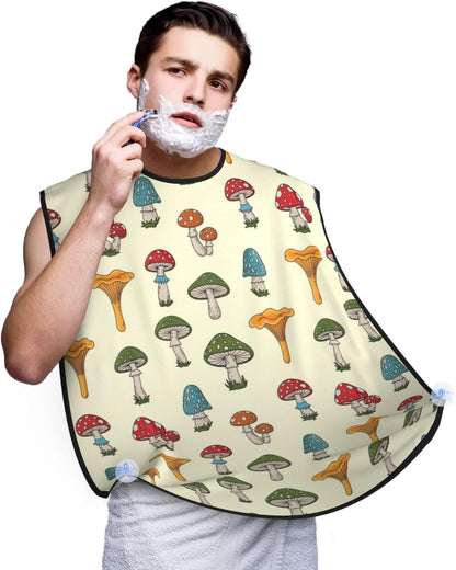 Beard Grooming Cape, Waterproof Hair Catcher for Shaving Trimming, Non-Stick Bib Apron Gifts for Dad Men, Female Ladies Legs Various Mushrooms Shave Bib
