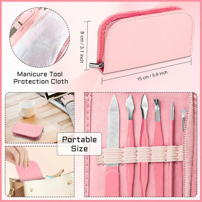 BLESWIN Manicure Pedicure Set, 12 Pcs Nail Care Kit for Women, Mens Nail Grooming Kit, Manicure & Pedicure Tools & Accessories, Pink Nail Kit Manicure Set Luxury Leather Case for Home Salon Use