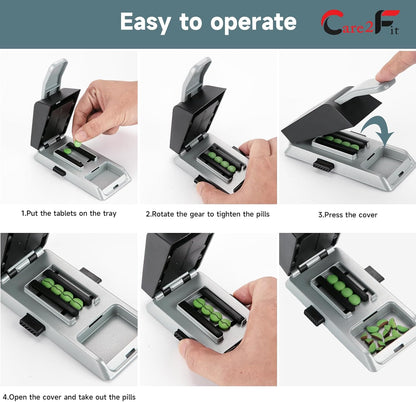 Auto Centering Pill Cutter Device, Pill Splitter Made of Aviation Aluminum Alloy with 402 Stainless Blade, Anti Cut Design,Ergonomic Operation Control,Designed in The USA (Silvery)