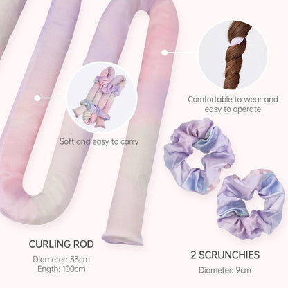 Satin Heatless Hair Curler Set | Heatless Curls Overnight |Hair Curlers to Sleep in | Heatless Curlers and Curling Headband for Soft Curls While Sleeping - Rainbow